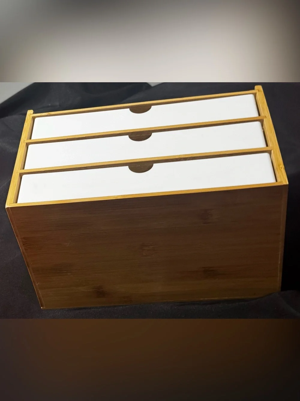 Source Unknown Pink and Natural Wood 3-Drawer Desk Organizer Box